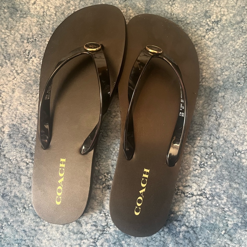 Coach Black Sandals with Gold Accents